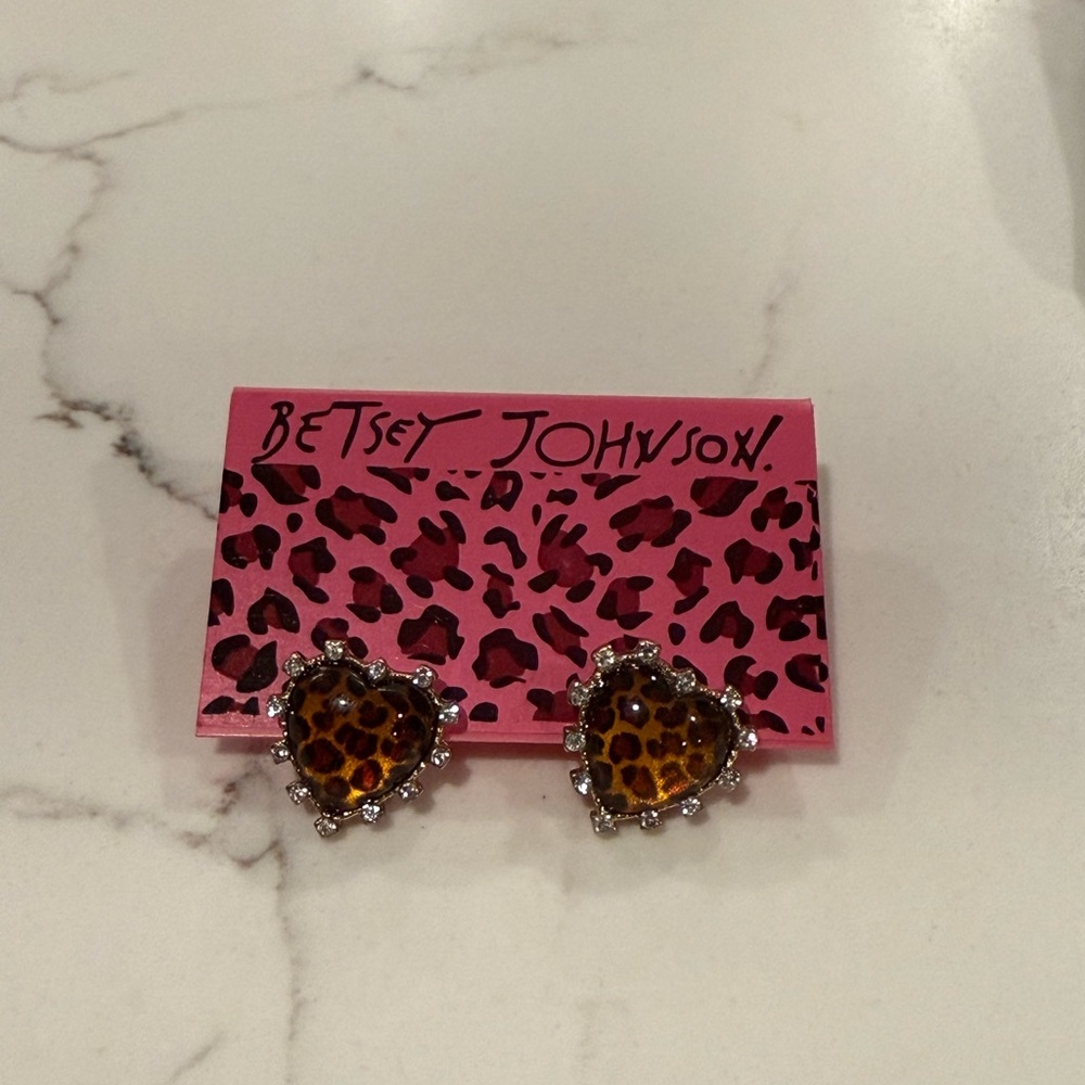 Betsey Johnson Leopard Print Heart Earrings